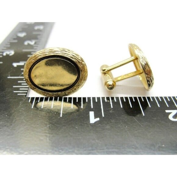 Anson Cufflinks Oval Bordered Gold Tone Tux Shirt Dress Suit Vintage - Picture 6 of 6